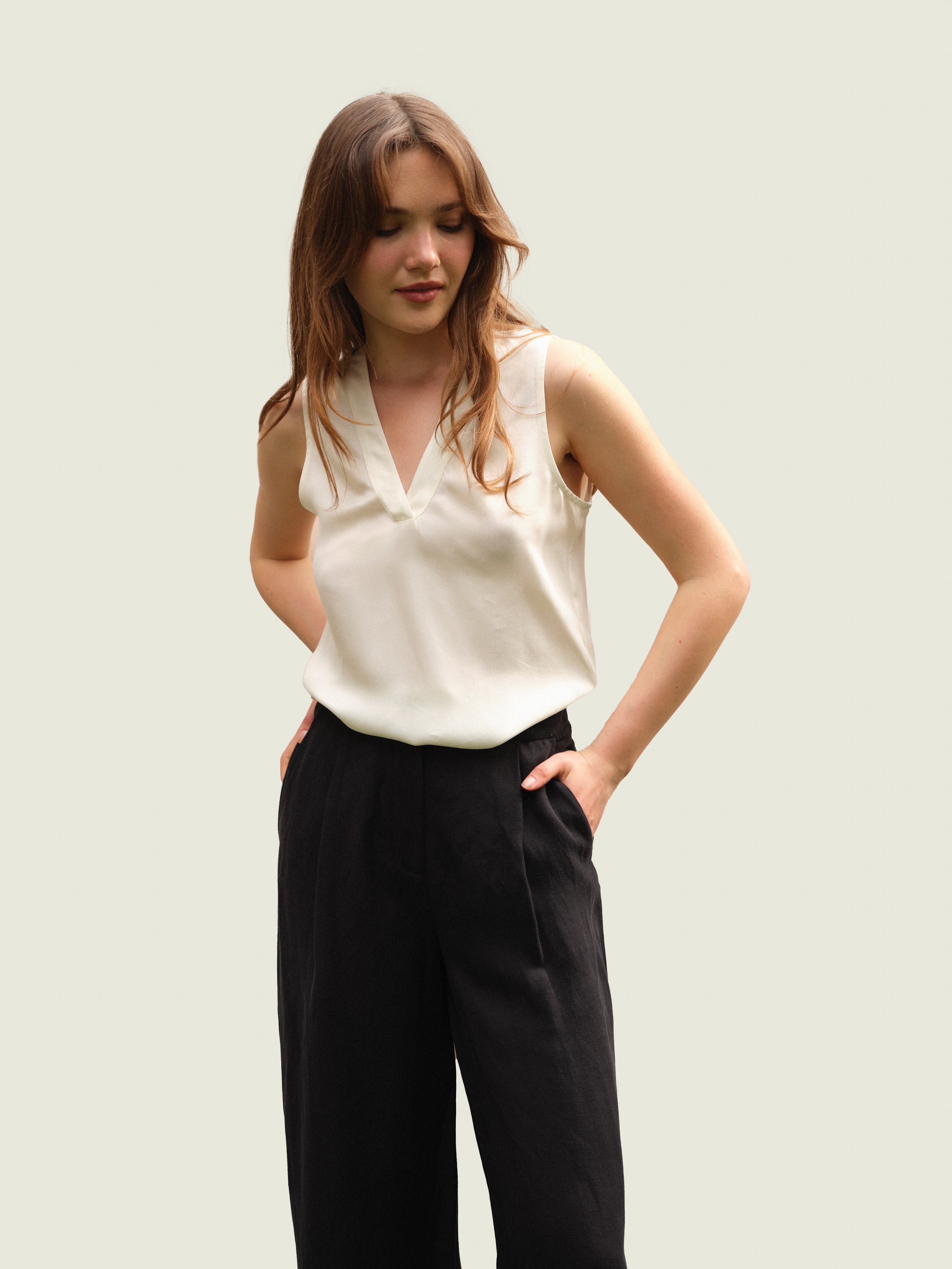 Duo V-Neck Sleeveless Vegan Silk® Blouse