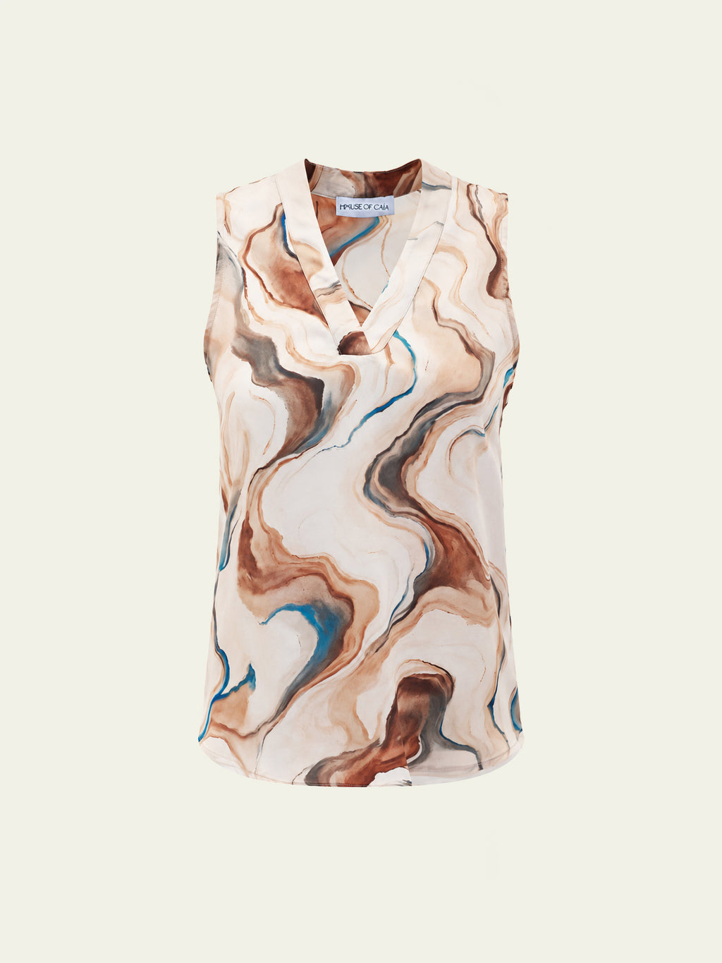 Duo V-Neck Sleeveless Vegan Silk® Printed Blouse