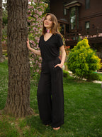 Giulia Cupro®-Linen Blend Wide-Leg Trousers